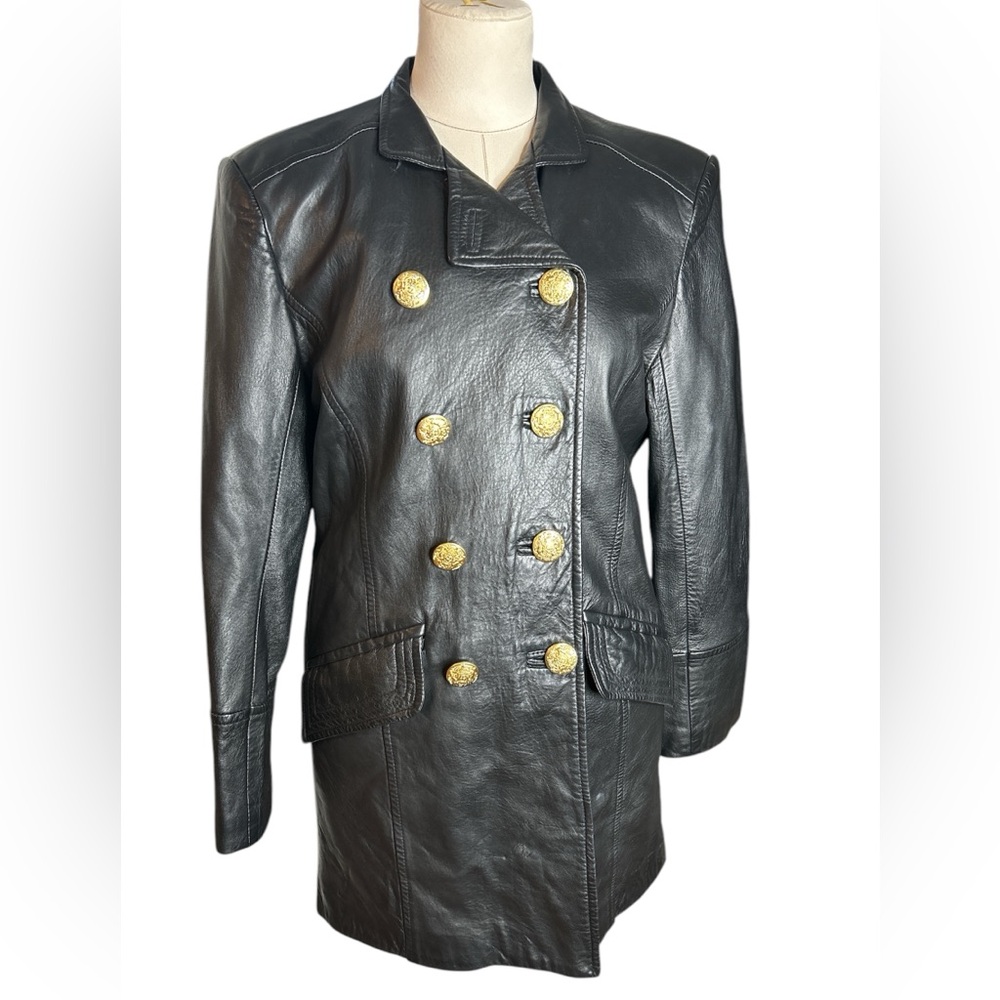 Vintage Erez double breasted leather coat black medium